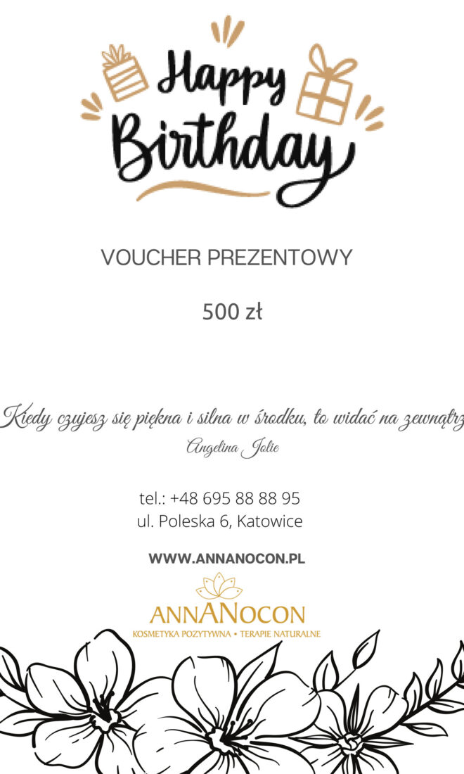 Voucher Prezentowy - Urodziny 500 zł - ANNANOCON Kosmetyka Pozytywna